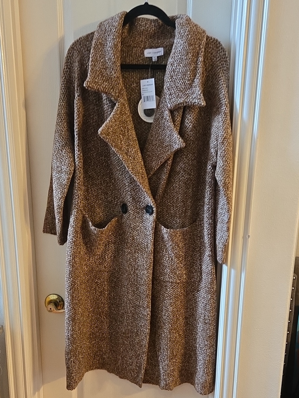Lost + Wander Cozy Long Brown Knit Coat Size M/L NWT